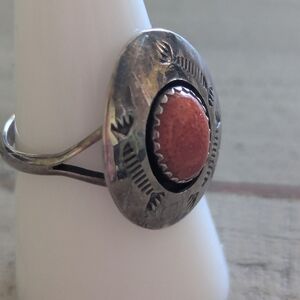 Vintage Native American Navajo Coral Ring